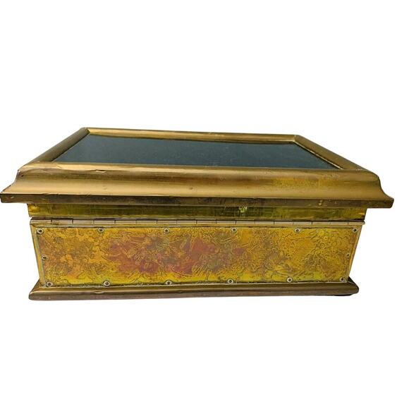Vintage 12” Brass Casket Box Jewelry Dresser Parlor Trinket Home Decor - Picture 12 of 16